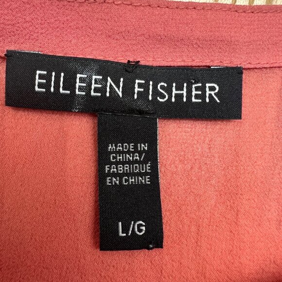 Eileen Fisher Sheer Overlay Top Tunic Length Short Sleeve Rust Peach Size Large - Picture 8 of 10